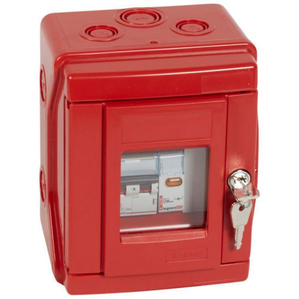Coffret de sécurité Plexo pour chaufferie IP55 IK07 équipé d'un disjoncteur 2P et d'un voyant