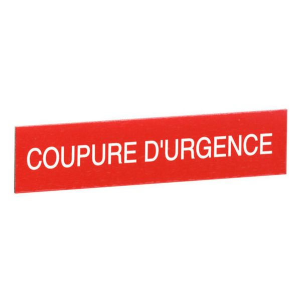 Etiquette autocollante avec inscription coupure d'urgence blanche sur fond rouge