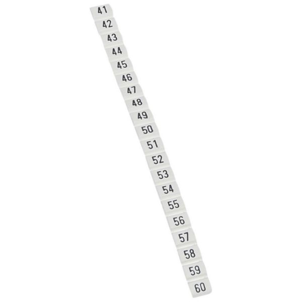 Réglettes de 20 repères CAB 3 pour filerie 0,5mm² à 1,5mm² avec nombres 41 à 60 noir sur fond blanc