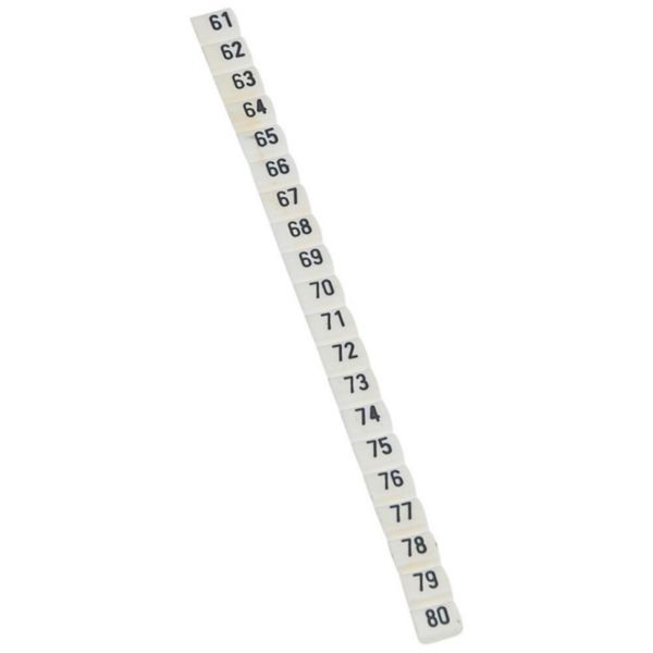 Réglettes de 20 repères CAB 3 pour filerie 0,5mm² à 1,5mm² avec nombres 61 à 80 noir sur fond blanc