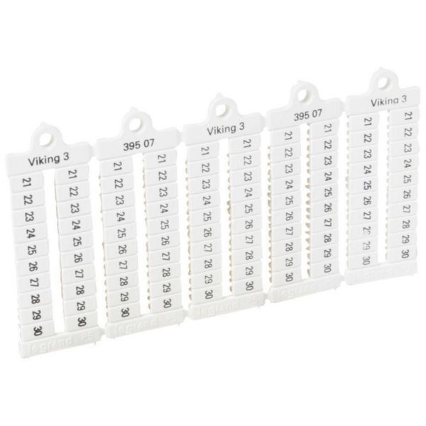 Plaque repères à lecture horizontale pour bloc de jonction viking 3 pas 5mm avec chiffres 21 à 30