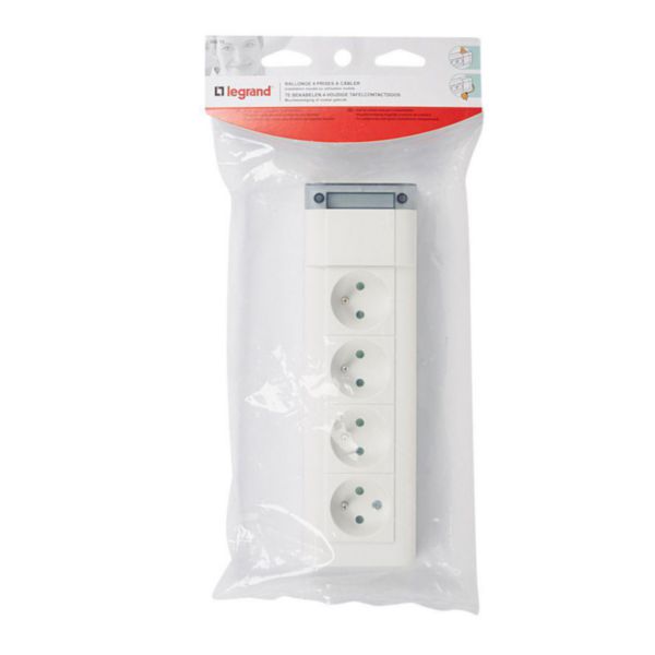 Multiprise équipée de 4 prises 2P+T longueur 253mm pour fixation au mur , mobile ou avec moulure - à cabler