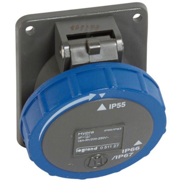 Prise fixe Hypra IP66/67-55 16A - 200V~ à 250V~ - 3P+T - plastique