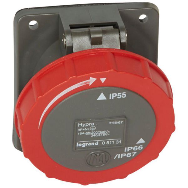 Prise fixe Hypra IP66/67-55 16A - 380V~ à 415V~ - 3P+N+T - plastique