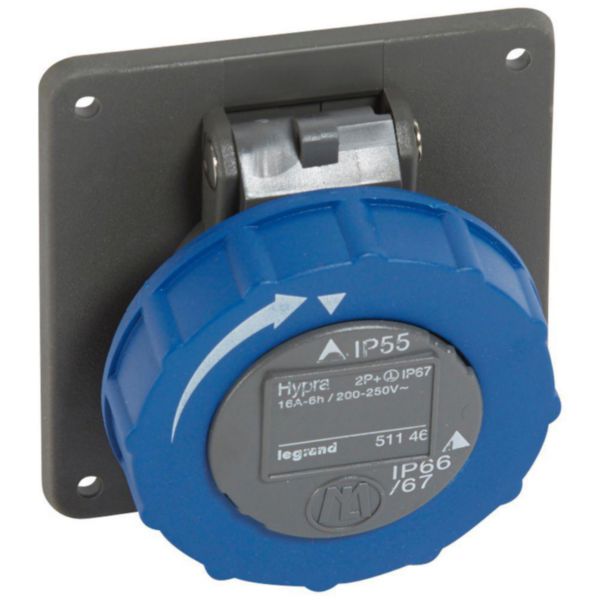 Prise à entraxes unifiés Hypra IP66/67-55 - 200V~ à 250V~ - 2P+T - plastique