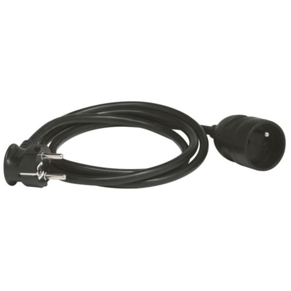 Rallonge domestique 2P+T avec éclips de protection longueur 5m - noir