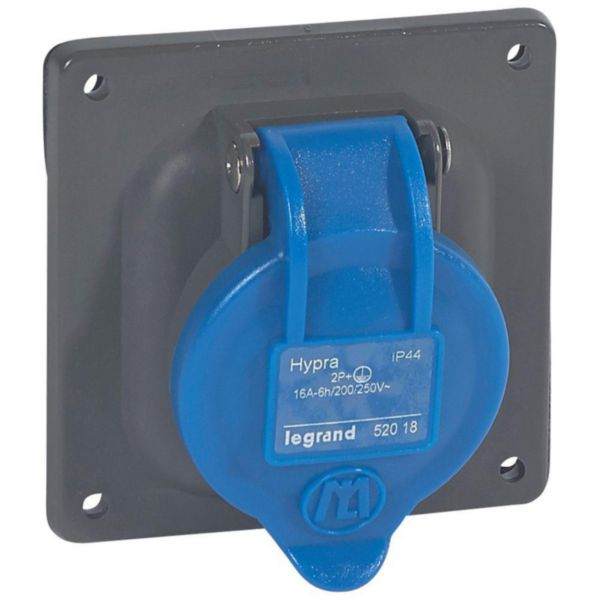 Prise à entraxes unifiés Hypra IP44 16A - 200V~ à 250V~ - 2P+T - plastique