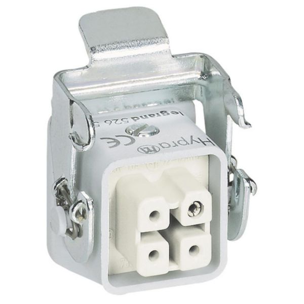 Connecteur multipôles embase femelle encastrée avec verrouillage et sortie verticale plastique Hypra 250V 10A 3P+T