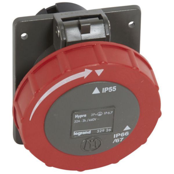 Prise à entraxes unifiés Hypra 3P+T 3 heures IP66/67-55 440V~ pour conteneur frigorifique