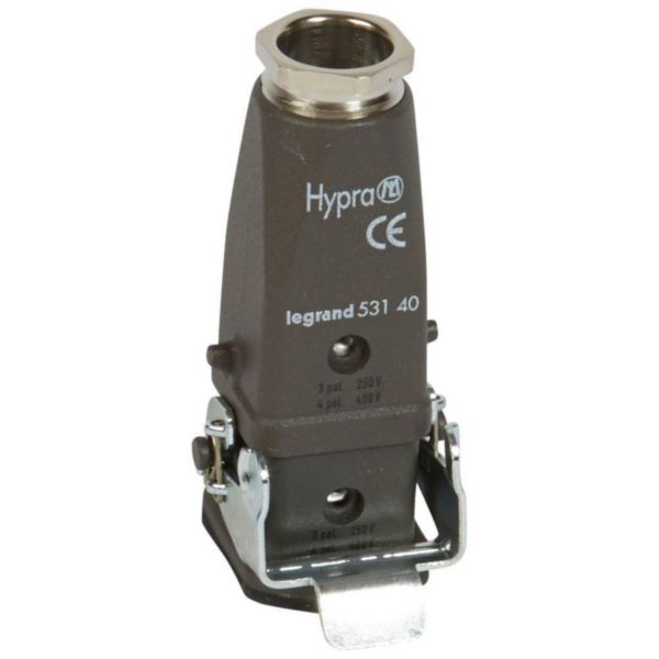 Kit mini connecteur multipôles encastré métal Hypra 250V 10A 3P+T sortie vert