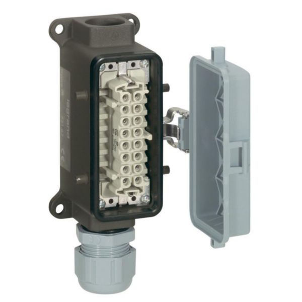 Connecteur multipôles embase femelle saillie - volet métal Hypra 16A 500V 16P+T