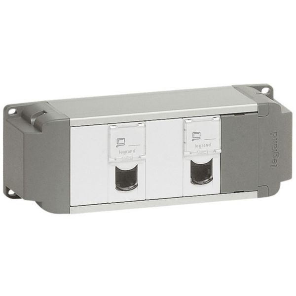 Bloc nourrice - 2xRJ 45 cat.6 FTP 1 mod + 2 obturateurs 1 mod - à câbler