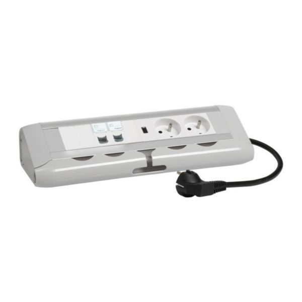 Bloc bureau - courants fort/faible- 2x2P+T F/B + 1 chargeur USB + 2xRJ45 cat.6 f