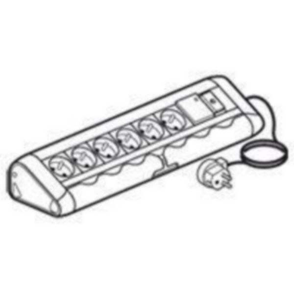 Bloc bureau - 6x2P+T F/B + filtre antiparasite + inter lumineux + cordon