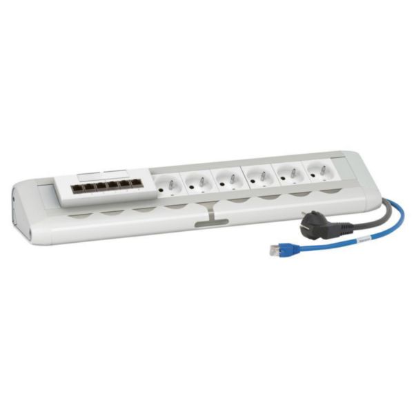 Bloc salle de réunion table en U - 6x2P+T F/B + switch 6 ports - cordons 2P+T/rj