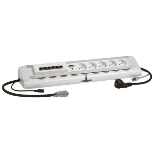 Bloc salle de réunion table en U - 5x2P+T F/B + switch 6 ports + 1 HD15 - cordon