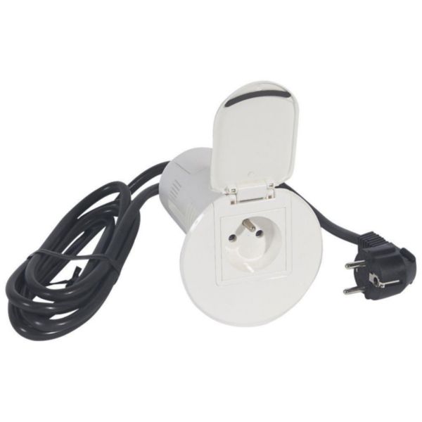 Module de bureau encastré - 2P+T + Prise USB + enrouleur RJ45 - blanc