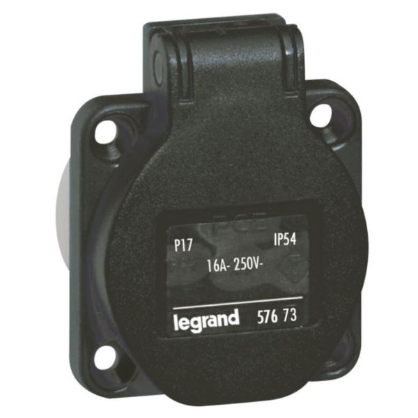 Prise à encombrement réduit P17 à brochage domestique IP54 16A - 250V~ - noir