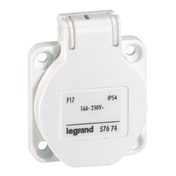 Prise à encombrement réduit P17 à brochage domestique IP54 16A - 250V~ - blanc