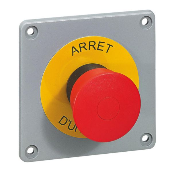 Plaque équipée d'un bouton de coupure d'urgence Osmoz IP66 pour coffret P17 à fixer sur plastron pré-percé