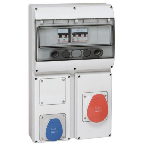 Coffret 2 prises P17 IP44 - 1 prise 2P+T 16A et 1 prise 3P+N+T 32A et 1 disjoncteur