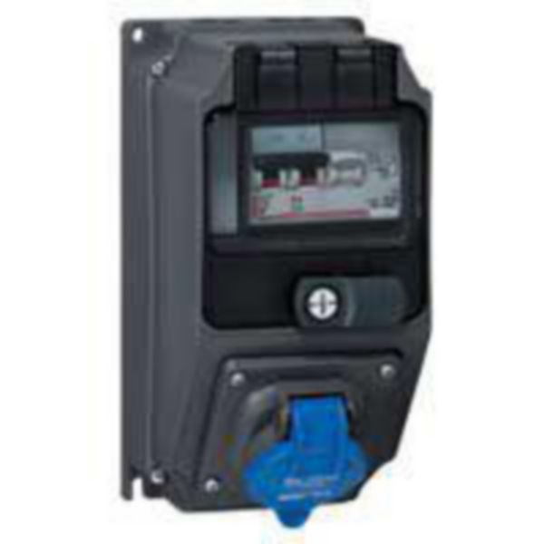 Coffret monoprise Hypra IP44 - 1 prise 2P+T 32A 200V~ à 250V~ et 1 disjoncteur différentiel