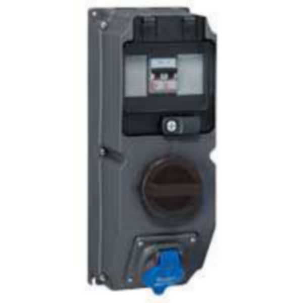 Coffret monoprise Hypra IP44 - 1 prise 2P+T 32A 200V~ à 250V~ , 1 interrupteur et 1 disjoncteur
