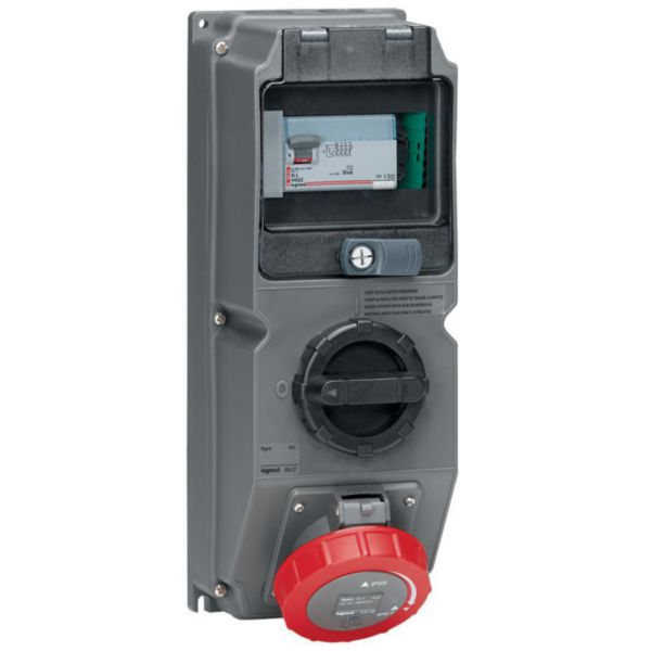 Coffret monoprise Hypra IP66/67-55 - 1 prise 3P+T 32A 380V~ à 415V~ , 1 interrupteur et 1 disjoncteur différentiel