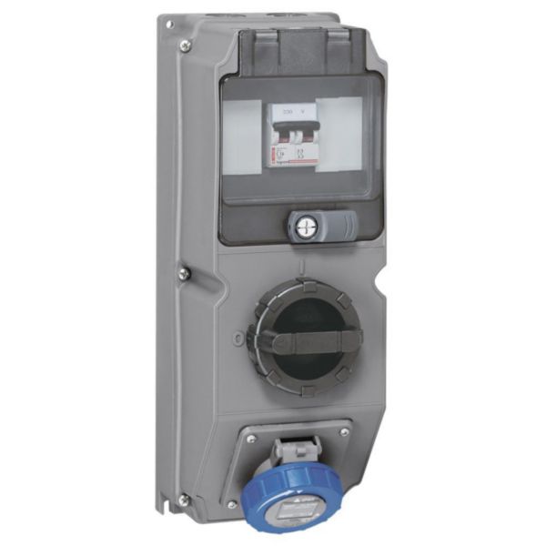 Coffret monoprise Hypra IP66/67-55 - 1 prise 2P+T 16A 200V~ à 250V~ , 1 interrupteur et 1 disjoncteur