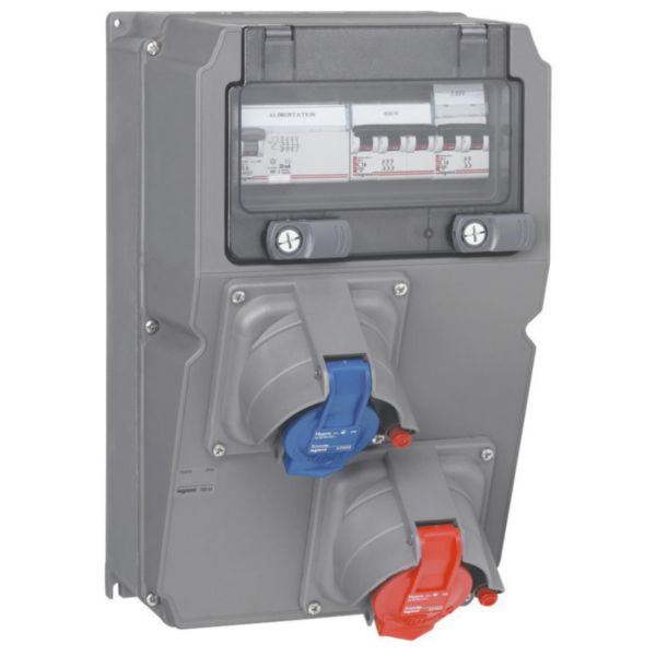 Coffret multiprise Hypra IP44 - 1 prise 2P+T, 1 prise 3P+T, 1 disjoncteur et 1 interrupteur différentiel