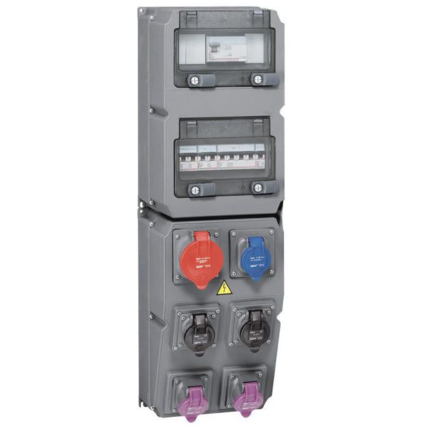 Coffret multiprise Hypra IP44 - 6 prises dont 1 prise 32A 3P+N+T , 1 disjoncteur et 1 interrupteur différentiel
