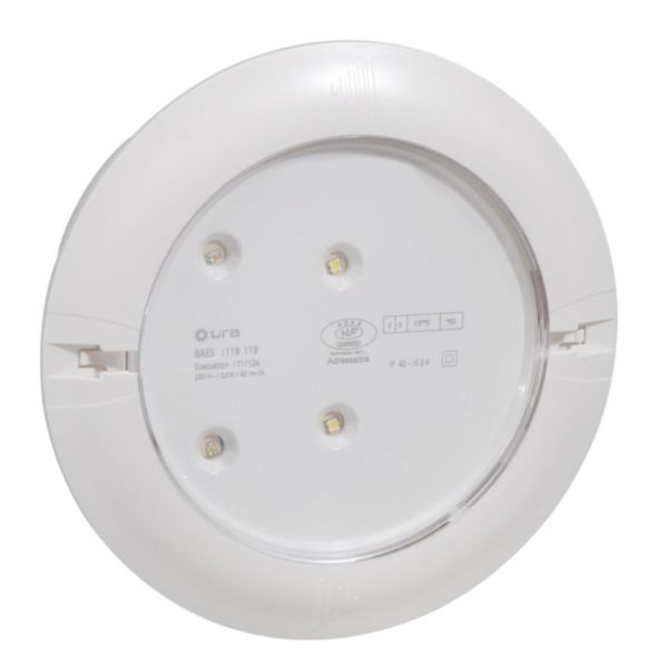 Luminaire sur source centralisé d'évacuation encastré Kickspot IP40 IK04 plastique à LEDs - tension 24V= à 48V=