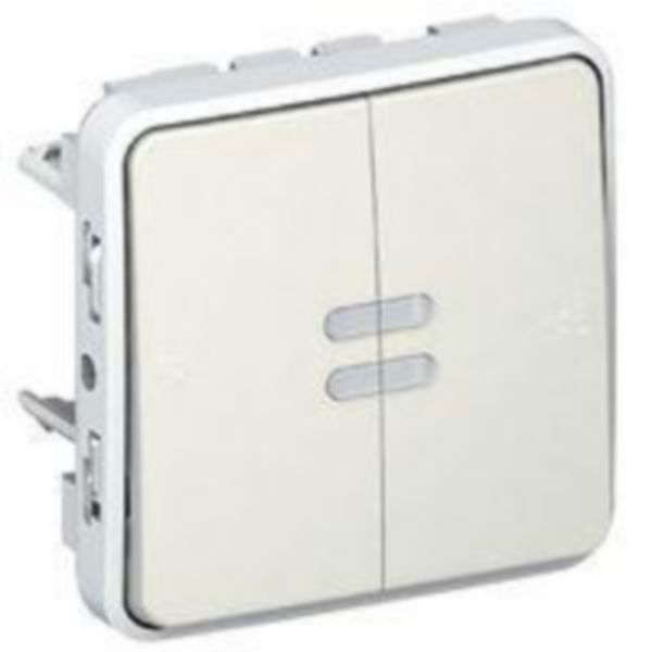 Interrupteur ou va-et-vient lumineux + poussoir inverseur NO+NF lumineux étanche Plexo composable IP55 10AX 250V - blanc