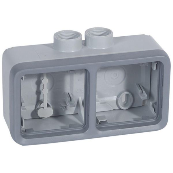 Boîtier à presse-étoupe 2 postes horizontaux PG16 Plexo composable IP55 - gris