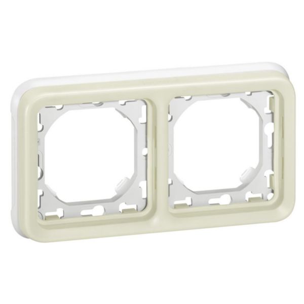 Support plaque étanche 2 postes horizontaux Plexo composable IP55 - blanc