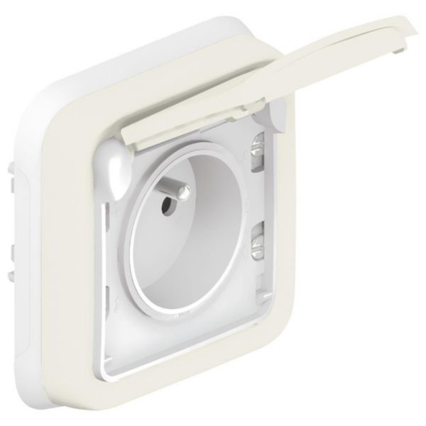 Prise de courant étanche 2P+T avec éclips de protection 16A Plexo complet IP55 encastré - blanc