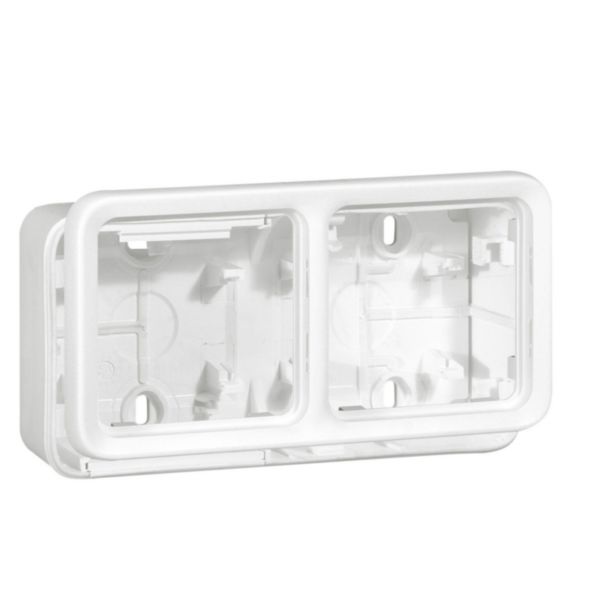 Boîtier étanche à embouts 2 postes horizontaux Plexo composable IP55 - blanc Artic antimicrobien