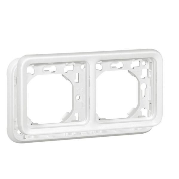 Support étanche plaque 2 postes horizontaux Plexo composable IP55 - blanc Artic antimicrobien