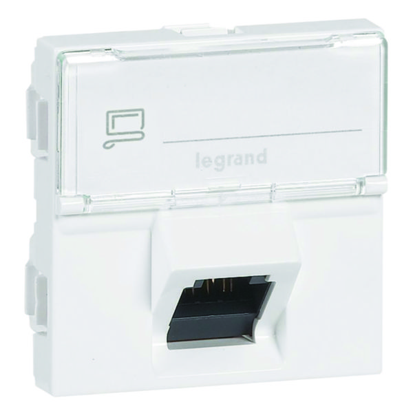 Prise RJ45 catégorie 6A STP inclinée à 45° avec blindage métal Mosaic 2 modules - blanc