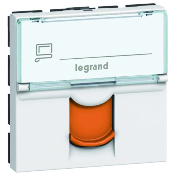Prise RJ45 catégorie 6 FTP avec volet orange Mosaic 2 modules - blanc