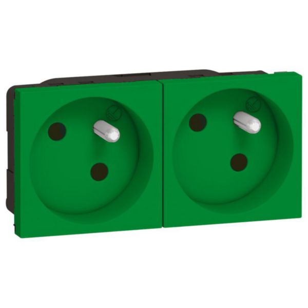 Prise de courant précâblée Mosaic - 2x2P+T à 45° - 4 modules - vert