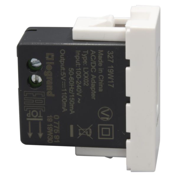 prise USB Type-A 1,5A 5V= 7,5W Mosaic 1 module 230V - blanc