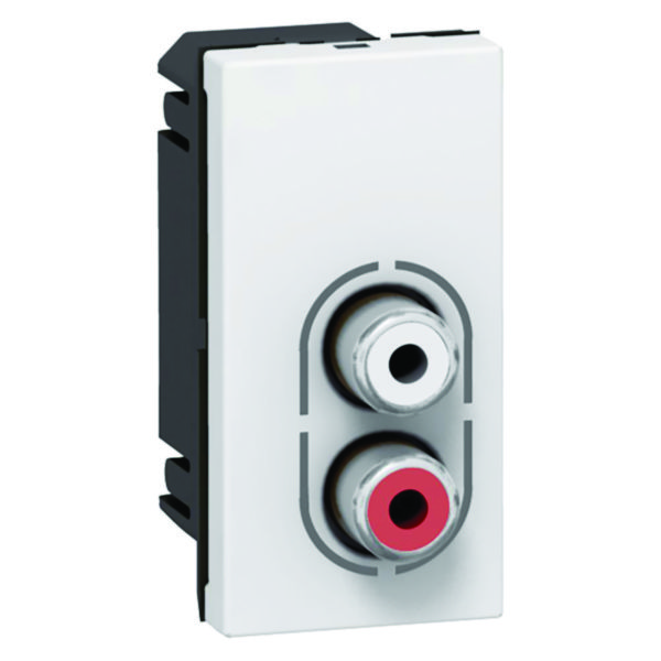 Prise 2 RCA femelle Mosaic 1 module pour liaison audio stéréo - blanc