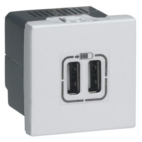 prise 2 USB Type-A 2,4A 5V= 15W Mosaic 2 modules 230V - alu