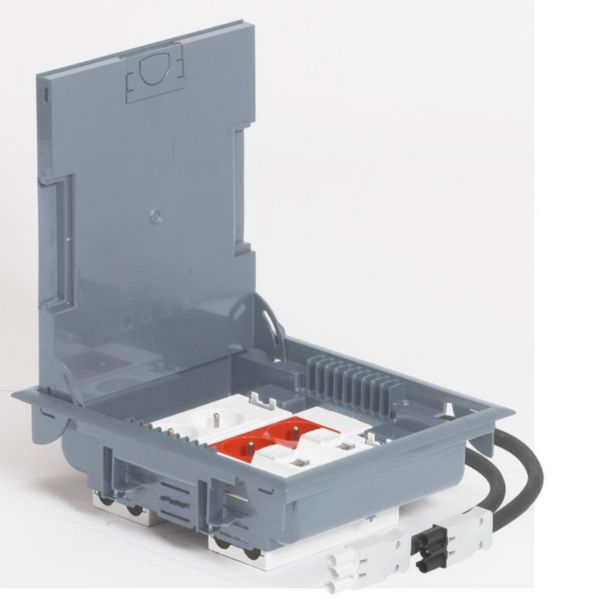 Boîte de sol haut. 75-105 - 4x2P+T (2 détromp) + 2xrj 45 - 12 mod - couv inox