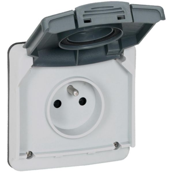 Prise de courant étanche 2P+T avec volet Plexo IP66 composable 16A 250V~ - gris