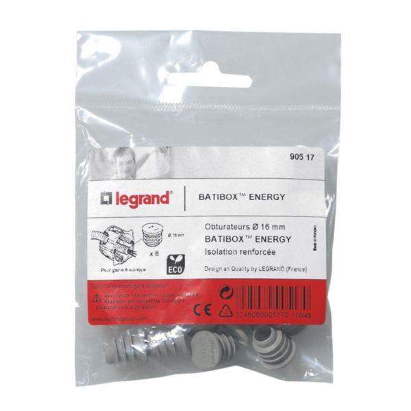 Lot de 8 obturateurs pour boîte à encastrer Eco batibox - Ø16mm