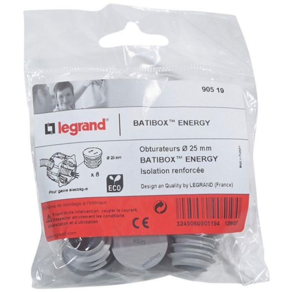 Lot de 8 obturateurs pour boîte à encastrer Eco batibox - Ø25mm