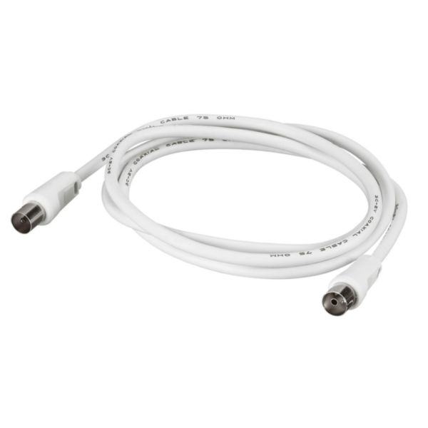 Rallonge télévision 1 fiche femelle et 1 fiche mâle Ø9,52mm - longueur 2m - blanc