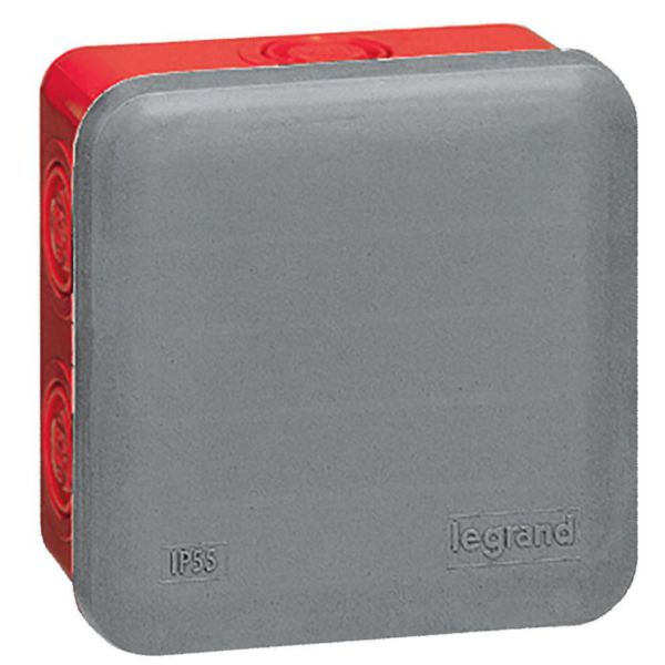 Boîte de dérivation carrée pour presse-étoupe Plexo dimensions 80x80x45mm - RAL7037 et RAL3000